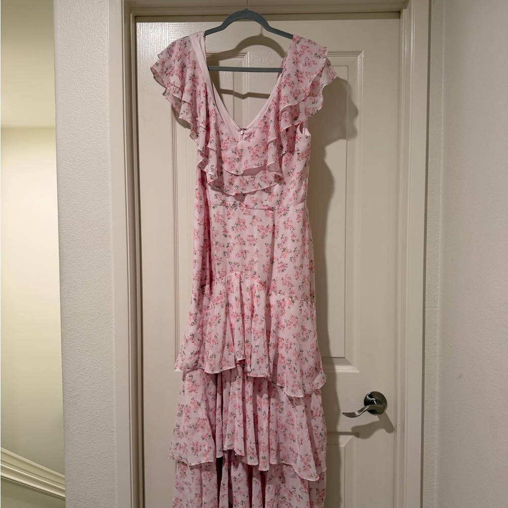 Wayf Pink Floral Tiered Dress